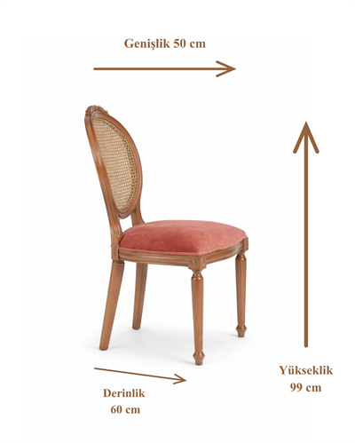 Malva Oymalı Doğal Ahşap  Döşemeli Ceviz Torna Ayaklı Sandalye El İşçiliği Klasik Tarz