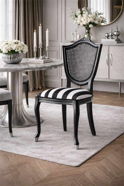 Manola Doğal Ahşap Kayın Siyah Renk Hazeranlı Sandalye Detaylı İşçilik Modern Şık Tasarım