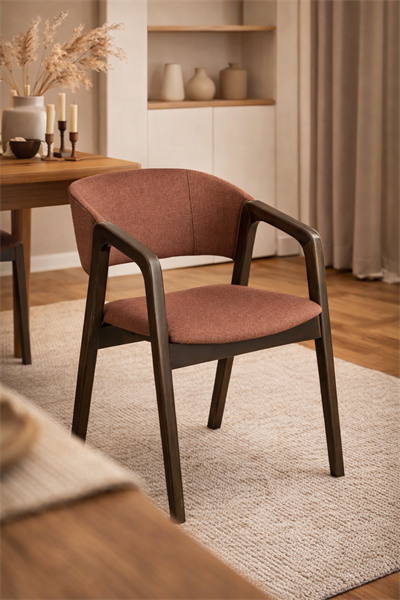 Margherita Doğal Ahşap Döşemeli Ceviz Kollu Sandalye El İşçiliği Modern İskandinav Tasarım