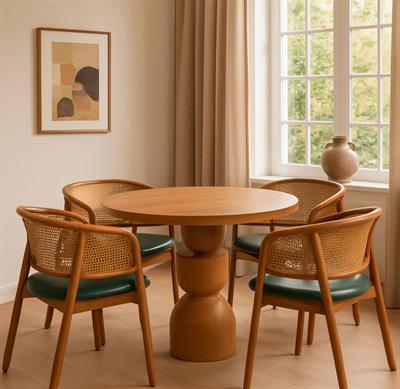 Masif Ayaklı Kayın Kaplamalı Masa + 4 Adet Kayın Hazeran Sandalye Takımı (100×100)