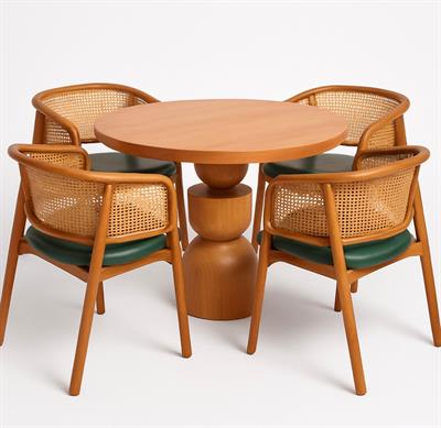 Masif Ayaklı Kayın Kaplamalı Masa + 4 Adet Kayın Hazeran Sandalye Takımı (100×100)