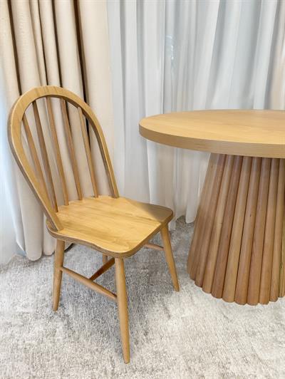 Maxi Naturel Renk Ahşap Yuvarlak Masa Takımı 90x90 Cm - 4 Naturel Sandalyeli İskandinav Şık Tasarım