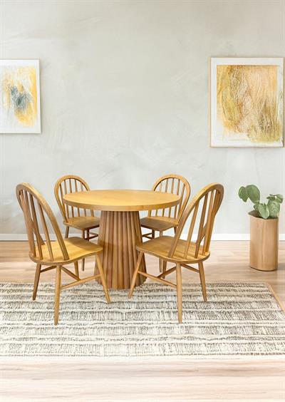 Maxi Naturel Renk Ahşap Yuvarlak Masa Takımı 90x90 Cm - 4 Naturel Sandalyeli İskandinav Şık Tasarım