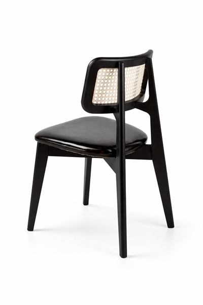 Melodi Doğal Ahşap Kayın Siyah Renk Hazeranlı Deri Döşeme Sandalye Detaylı İşçilik Modern Şık Tasarım