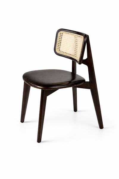 Melodi Doğal Ahşap Kayın Siyah Renk Hazeranlı Deri Döşeme Sandalye Detaylı İşçilik Modern Şık Tasarım