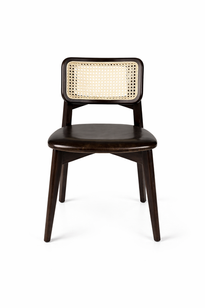 Melodi Doğal Ahşap Kayın Siyah Renk Hazeranlı Deri Döşeme Sandalye Detaylı İşçilik Modern Şık Tasarım