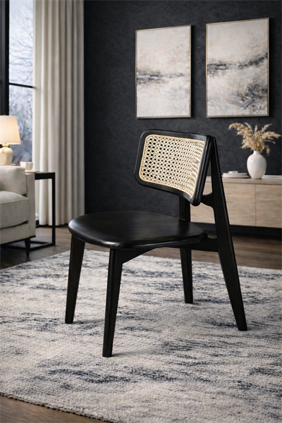 Melodi Doğal Ahşap Kayın Siyah Renk Hazeranlı Deri Döşeme Sandalye Detaylı İşçilik Modern Şık Tasarım