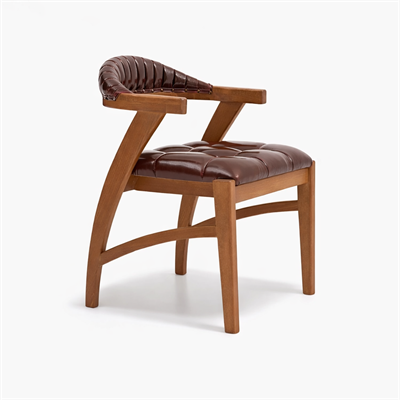 Milas Doğal Ahşap Kapitone Döşemeli Ceviz Kolçaklı Sandalye El İşçiliği Bohem İskandinav Tasarım