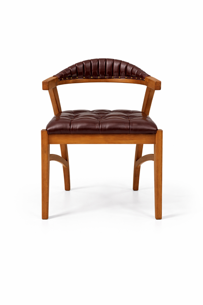 Milas Doğal Ahşap Kapitone Döşemeli Ceviz Kolçaklı Sandalye El İşçiliği Bohem İskandinav Tasarım