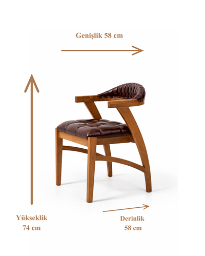 Milas Doğal Ahşap Kapitone Döşemeli Ceviz Kolçaklı Sandalye El İşçiliği Bohem İskandinav Tasarım