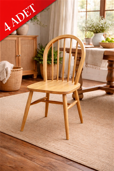 Miranda Natural Ahşap Kayın Sandalye Detaylı İşçilik Modern Şık Tasarım (4 Adet)