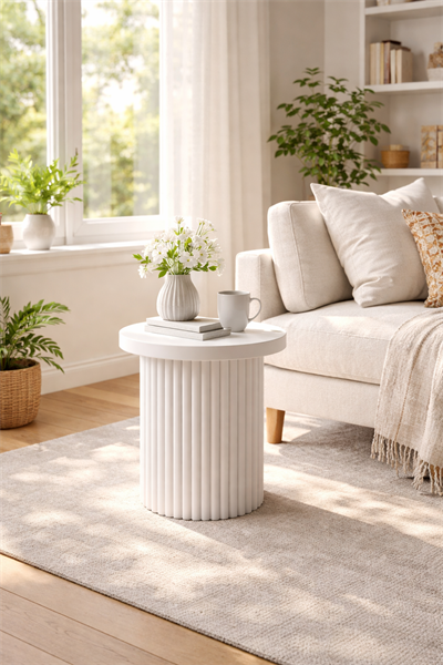 Modern Silindirik Yan Sehpa 40x55 cm – Dikey Çizgili Tasarım