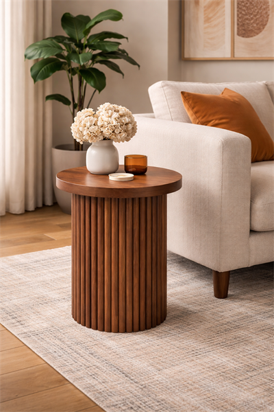 Modern Silindirik Yan Sehpa 40x55 cm – Dikey Çizgili Tasarım