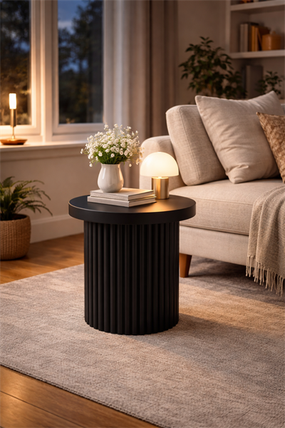 Modern Silindirik Yan Sehpa 40x55 cm – Dikey Çizgili Tasarım