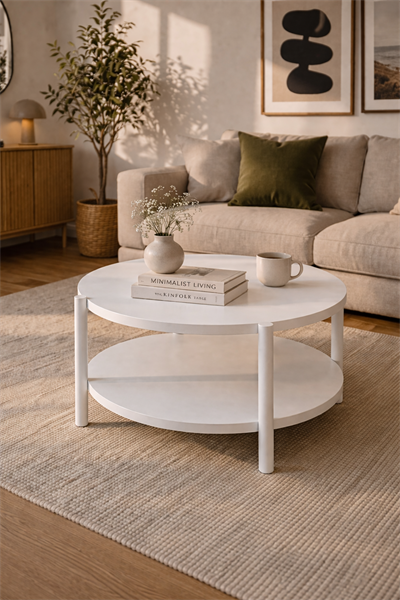 Modern Yuvarlak Orta Sehpa 90x48 cm Raflı Salon Sehpası | Alberohome
