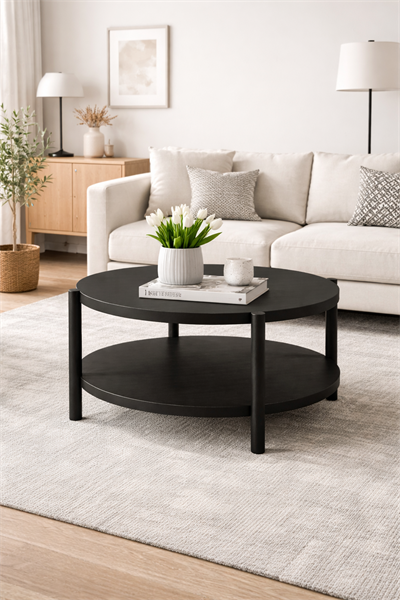 Modern Yuvarlak Orta Sehpa 90x48 cm Raflı Salon Sehpası | Alberohome