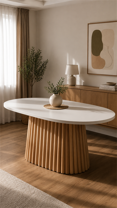 Montreal Doğal Ahşap Beyaz Tabla Naturel Ayak Oval Masa 170x90 Cm - Bohem & İskandinav Tarz