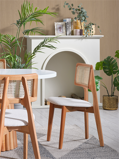 Montreal Beyaz Tabla Naturel Ayak Oval Ahşap Masa Takımı 170x90 Cm - 6 Sandalyeli Doğal Hazeranlı İskandinav Şık Tasarım