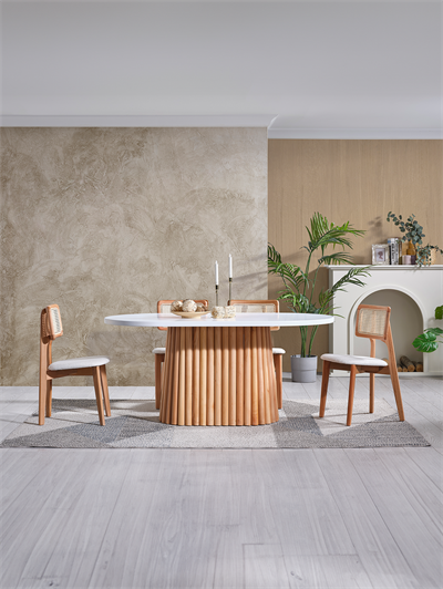 Montreal Beyaz Tabla Naturel Ayak Oval Ahşap Masa Takımı 170x90 Cm - 6 Sandalyeli Doğal Hazeranlı İskandinav Şık Tasarım