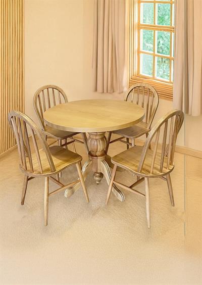 Mostar Naturel Renk Ahşap Yuvarlak Masa Takımı 90x90 Cm - 4 Naturel Sandalyeli İskandinav Şık Tasarım