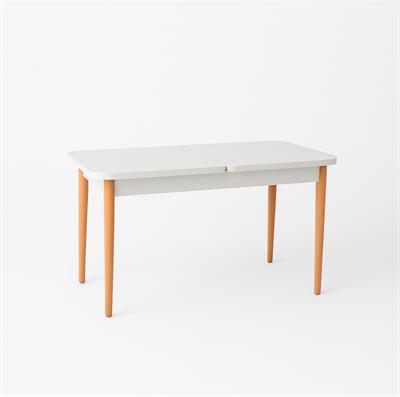 Natura Doğal Ahşap Beyaz Renk Açılır Masa Takımı 70x127 Cm - 4 Adet Doğal Hazeranlı Sandalye Bohem & İskandinav Şık Tasarım