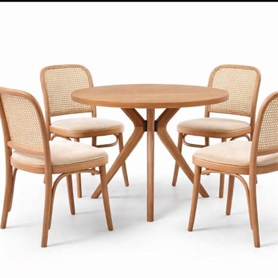 Naturel Ahşap Yuvarlak Masa Takımı – 4lü Hazeran Thonet Sandalye | Kayın Ağaç