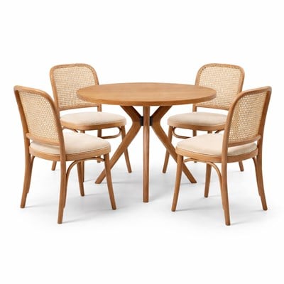 Naturel Ahşap Yuvarlak Masa Takımı – 4lü Hazeran Thonet Sandalye | Kayın Ağaç