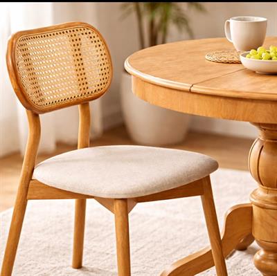 Naturel Hasır Sandalyeli Açılır Yuvarlak Yemek Masası Takımı | 1 Masa + 4 Sandalye