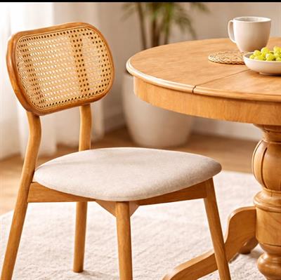 Naturel Hasır Sandalyeli Açılır Yuvarlak Yemek Masası Takımı | 1 Masa + 4 Sandalye 110 CM