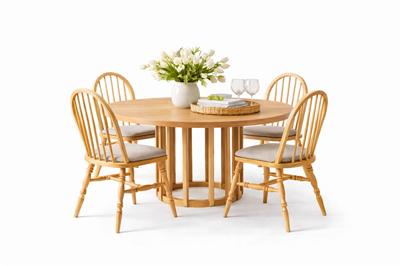 Naturel Yuvarlak Masa Takımı – 4 Kişilik Ahşap Masa ve Sandalye Seti (100 × 100 cm)