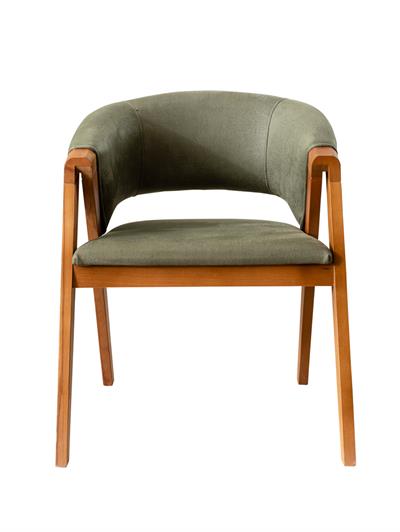 Nebat Doğal Kayın Ahşap Naturen Renk Haki Döşemeli Sandalye Detaylı İşçilik Modern Şık Tasarım