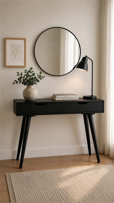Nero Doğal Ahşap Kayın Siyah Renk Dresuar 100x42 Cm - Modern & Şık Tasarım