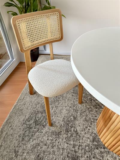 Nirvana Beyaz Tabla Naturel Renk Ayaklı Oval Ahşap Masa Takımı 80x130 cm - 4 Adet Naturel Renk Hazeranlı Sandalye Bohem & İskandinav Şık Tasarım