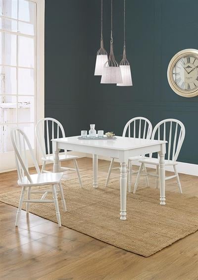 Opera Doğal Ahşap Beyaz Renk Dikdörtgen Açılır Masa Takımı 120x80 cm - 4 Doğal Ahşap Sandalye Modern Şık Tasarım