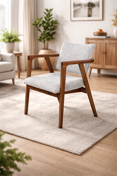 Orchi Doğal Ahşap Döşemeli Ceviz Kolçaklı Sandalye El İşçiliği Bohem İskandinav Tasarım