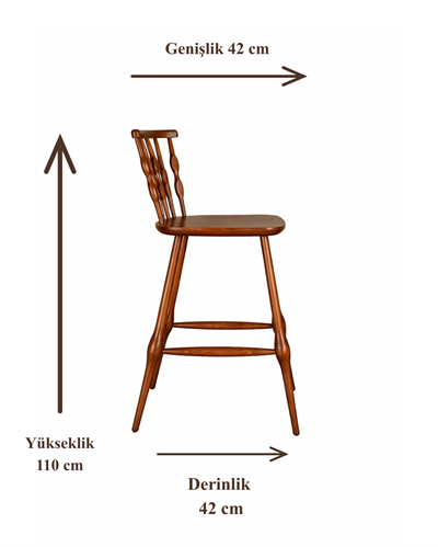Ortensia Doğal Ahşap Ceviz Bar Sandalye El İşçiliği Klasik Tarz