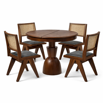 Oscar Konik Açılır Yuvarlak Masa Takımı 100x100 – 100x140 Açılır 4 Sandalyeli Ahşap Yemek Masası