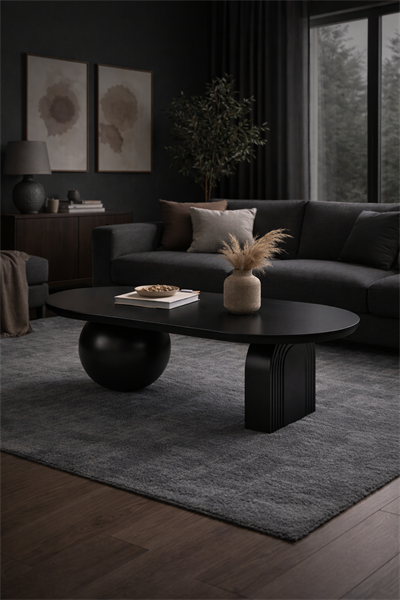 Oval Ahşap Orta Sehpa – Modern Çift Ayak Tasarım – 128×80 cm