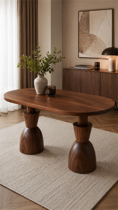 Oval Ahşap Yemek Masası 160x90 cm – Masif Tornalı Ayaklı Modern Tasarım
