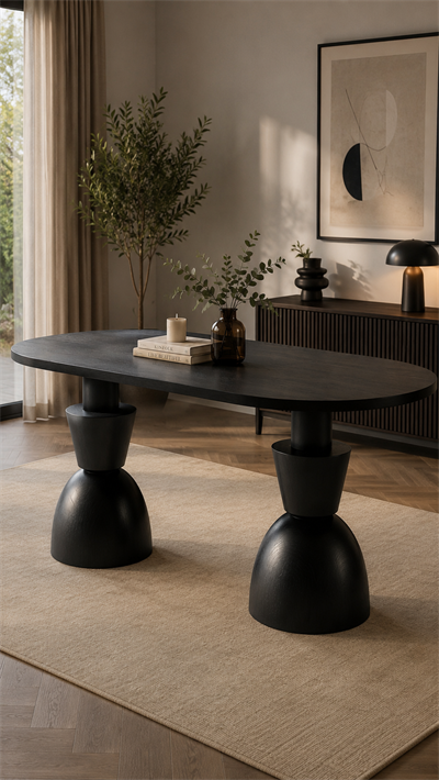 Oval Ahşap Yemek Masası 160x90 cm – Masif Tornalı Ayaklı Modern Tasarım