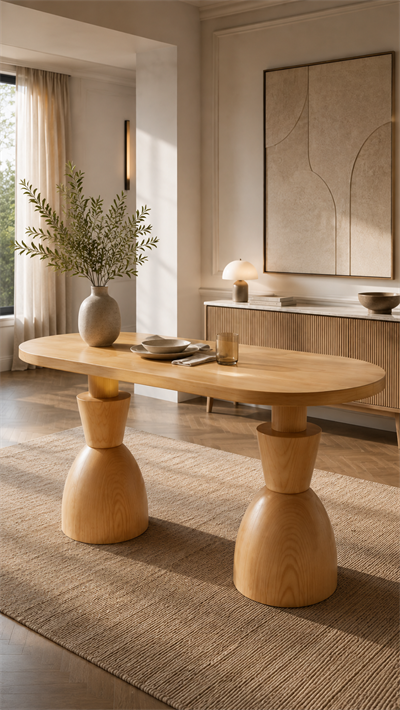 Oval Ahşap Yemek Masası 160x90 cm – Masif Tornalı Ayaklı Modern Tasarım