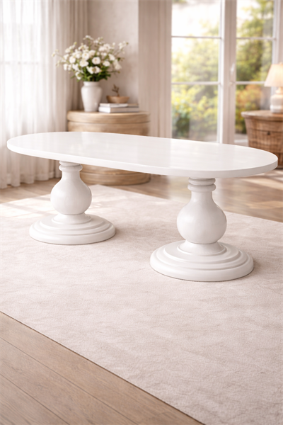 Oval Yemek Masası 200x100 / 240x120 cm – Masif Ayaklı Modern Ahşap Masa Ceviz Beyaz Naturel