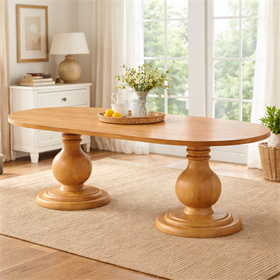 Oval Yemek Masası 200x100 / 240x120 cm – Masif Ayaklı Modern Ahşap Masa Ceviz Beyaz Naturel