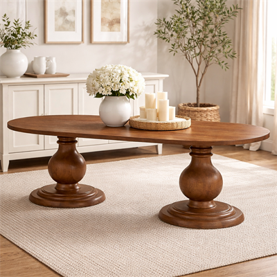 Oval Yemek Masası 200x100 / 240x120 cm – Masif Ayaklı Modern Ahşap Masa Ceviz Beyaz Naturel