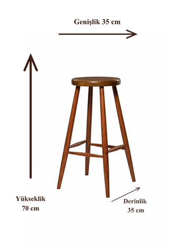 Primula Doğal Ahşap Ceviz Bar Tabure Sandalye El İşçiliği Klasik Tarz