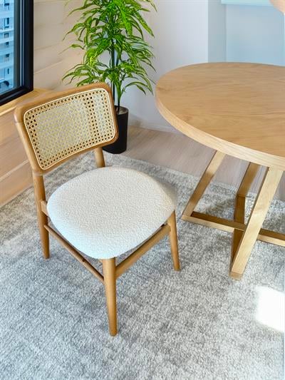 Regnum Naturel Renk Yuvarlak Masa Takımı 100x100 Cm - 4 Adet Doğal Hazeranlı Sandalye Bohem & İskandinav Şık Tasarım