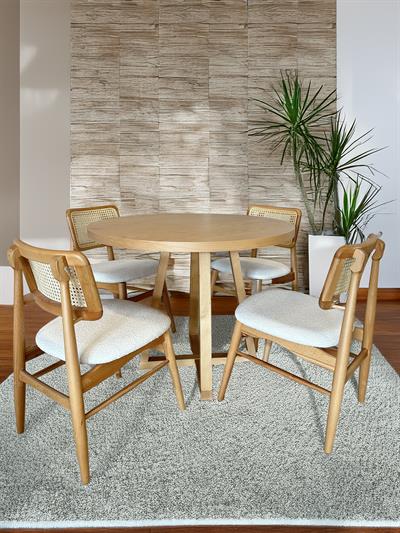 Regnum Naturel Renk Yuvarlak Masa Takımı 100x100 Cm - 4 Adet Doğal Hazeranlı Sandalye Bohem & İskandinav Şık Tasarım
