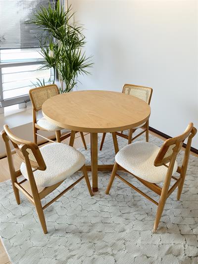 Regnum Naturel Renk Yuvarlak Masa Takımı 100x100 Cm - 4 Adet Doğal Hazeranlı Sandalye Bohem & İskandinav Şık Tasarım