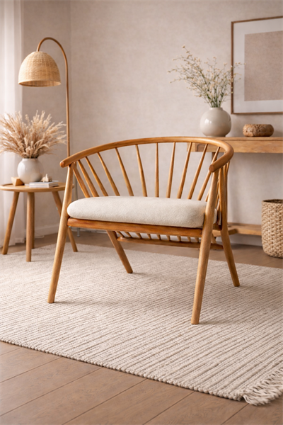 Rizoma Natural Ahşap Kayın Sandalye Detaylı İşçilik Modern Şık Tasarım