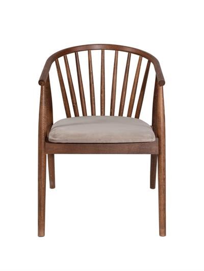 Rizoma Natural Ahşap Ceviz Renk Kayın Sandalye Krem Döşemeli Detaylı İşçilik Modern Şık Tasarım